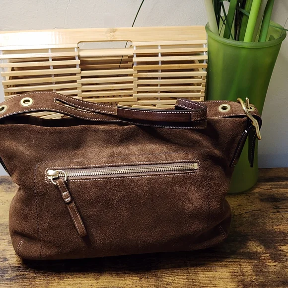 Coach Brown Suede Bag with Gold Detail-Vintage - Picture 7 of 14